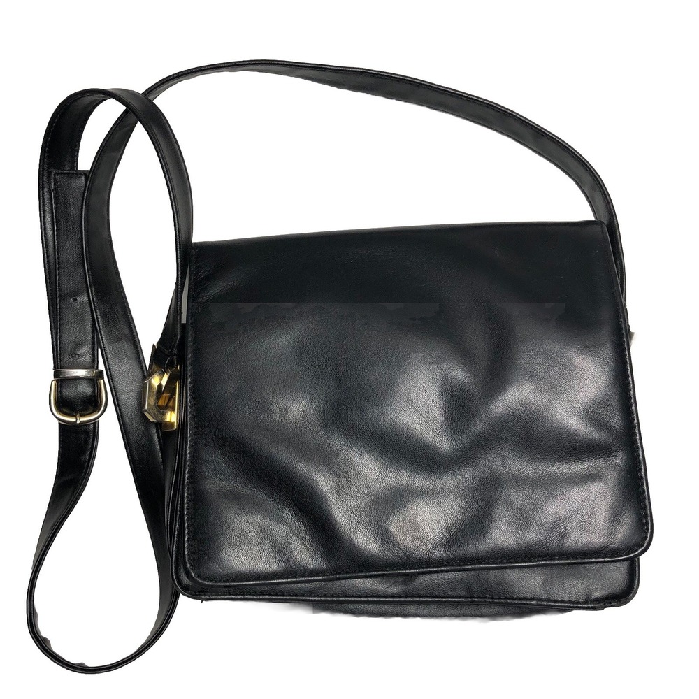 Vtg Y2K Leather Shoulder Bag Black Mini Flap Purse Night Out Worthington DAMAGED